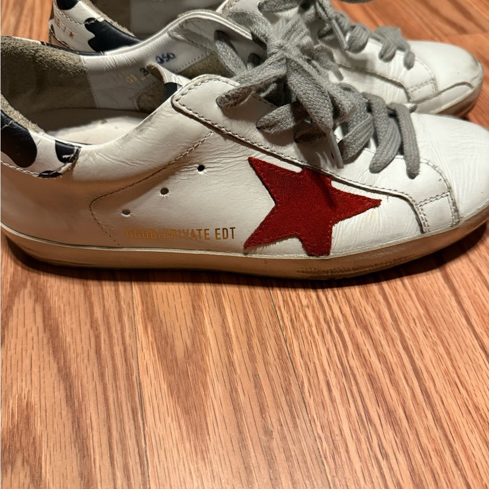 Golden Goose White Sneakers with Red Star